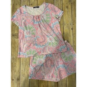 Lauren Ralph Lauren Pink Floral Paisley 2 piece Pajama Short Set Women's XL EUC